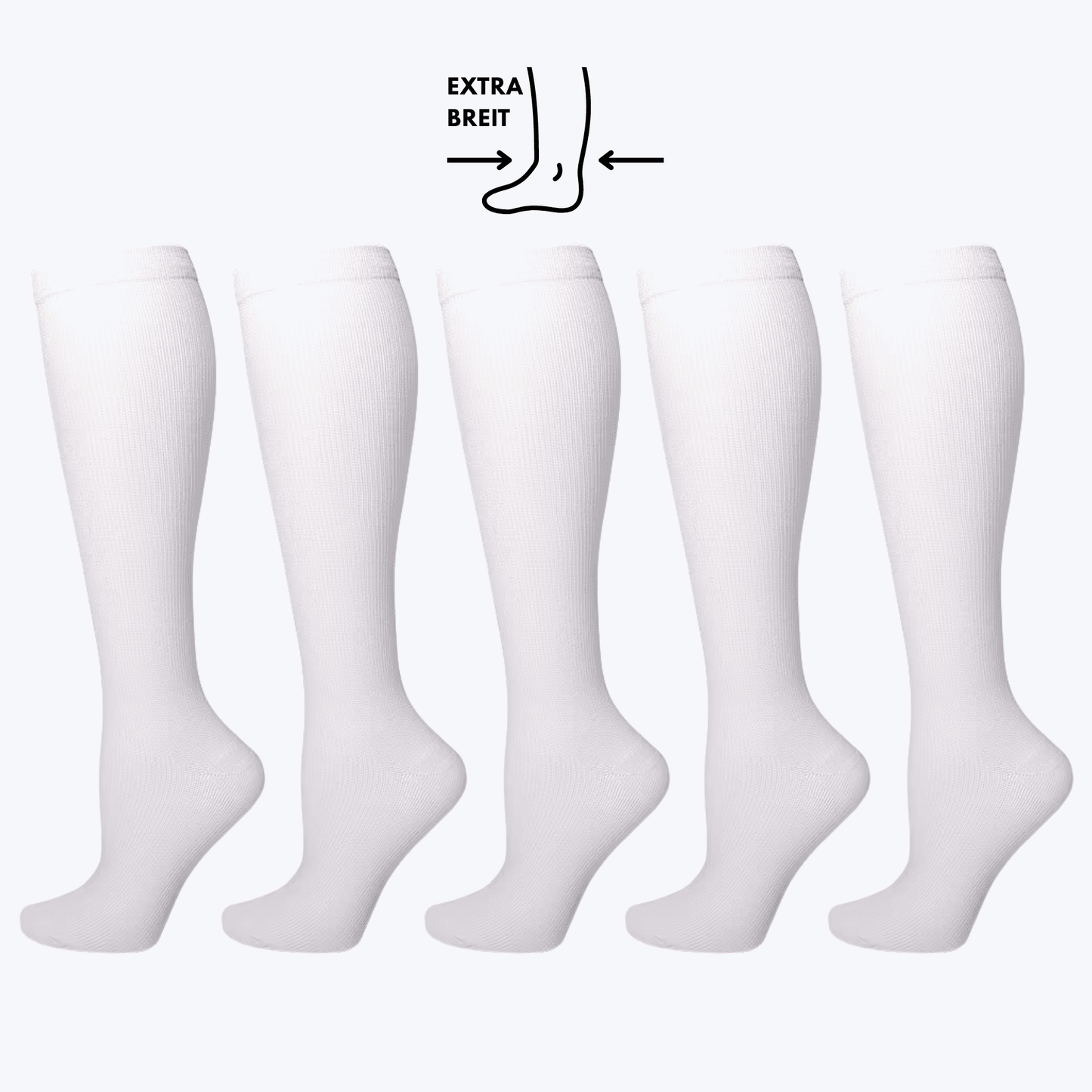 Pack de 5 Pares de Medias de Compresión Blancas Extra Anchas
