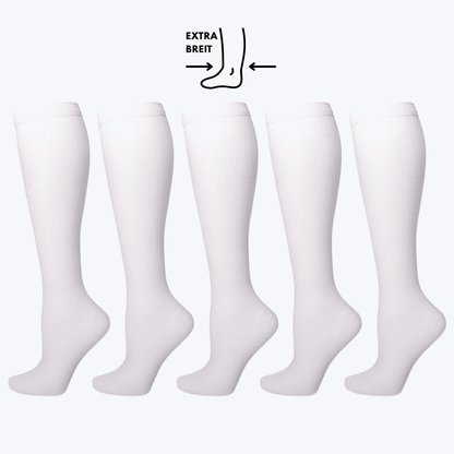 Pack de 5 Pares de Medias de Compresión Blancas Extra Anchas
