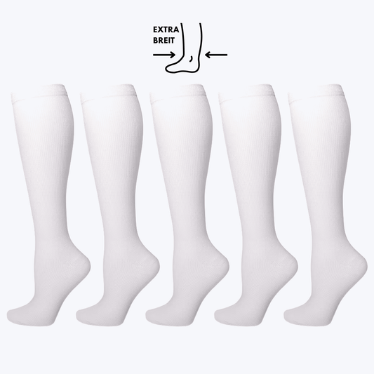 Pack de 5 Pares de Medias de Compresión Blancas Extra Anchas