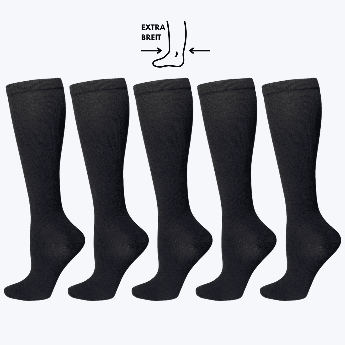 Pack de 5 Pares de Medias de Compresión Negras Extra Anchas