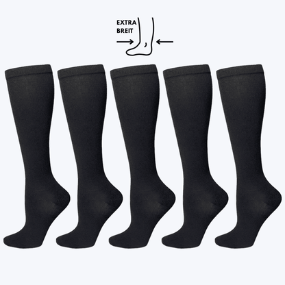 Pack de 5 Pares de Medias de Compresión Negras Extra Anchas